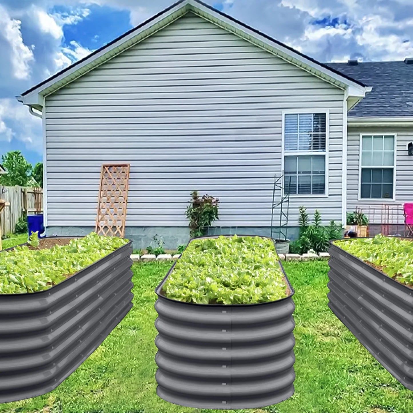 17" Tall Raised Garden Bed 9 in 1 Garden Raised 8Ftx2Ft Garden Bed Kits for Vegetables Flowers Ground Planter Box- Modern Gray