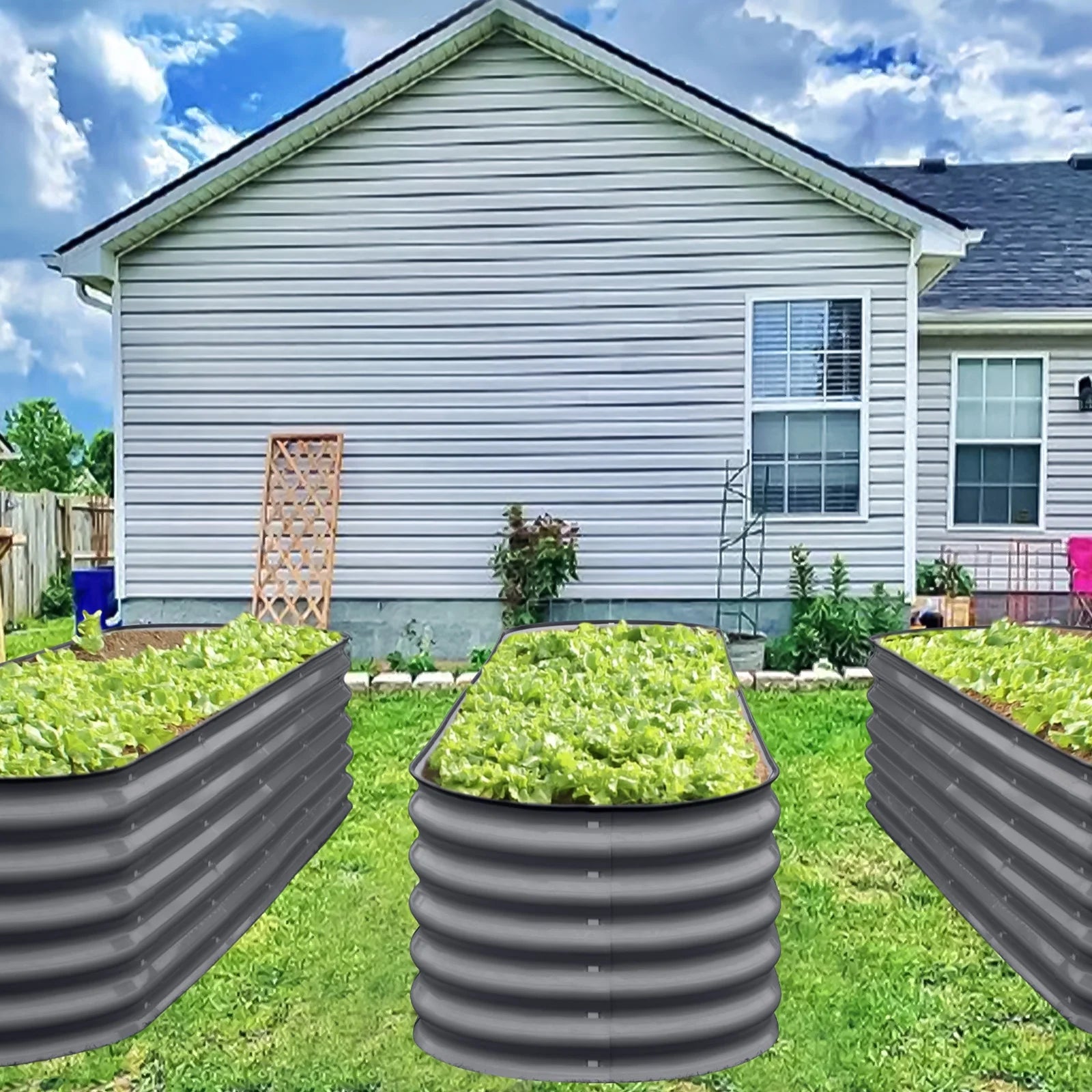 17" Tall Raised Garden Bed 9 in 1 Garden Raised 8Ftx2Ft Garden Bed Kits for Vegetables Flowers Ground Planter Box- Modern Gray