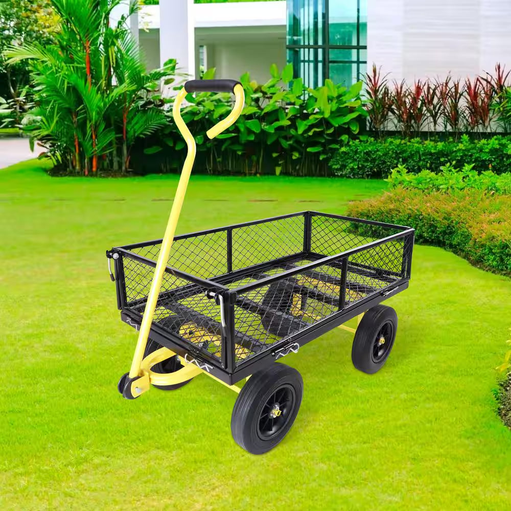 3.5 Cu. Ft. Metal Black Garden Cart with Solid Wheels