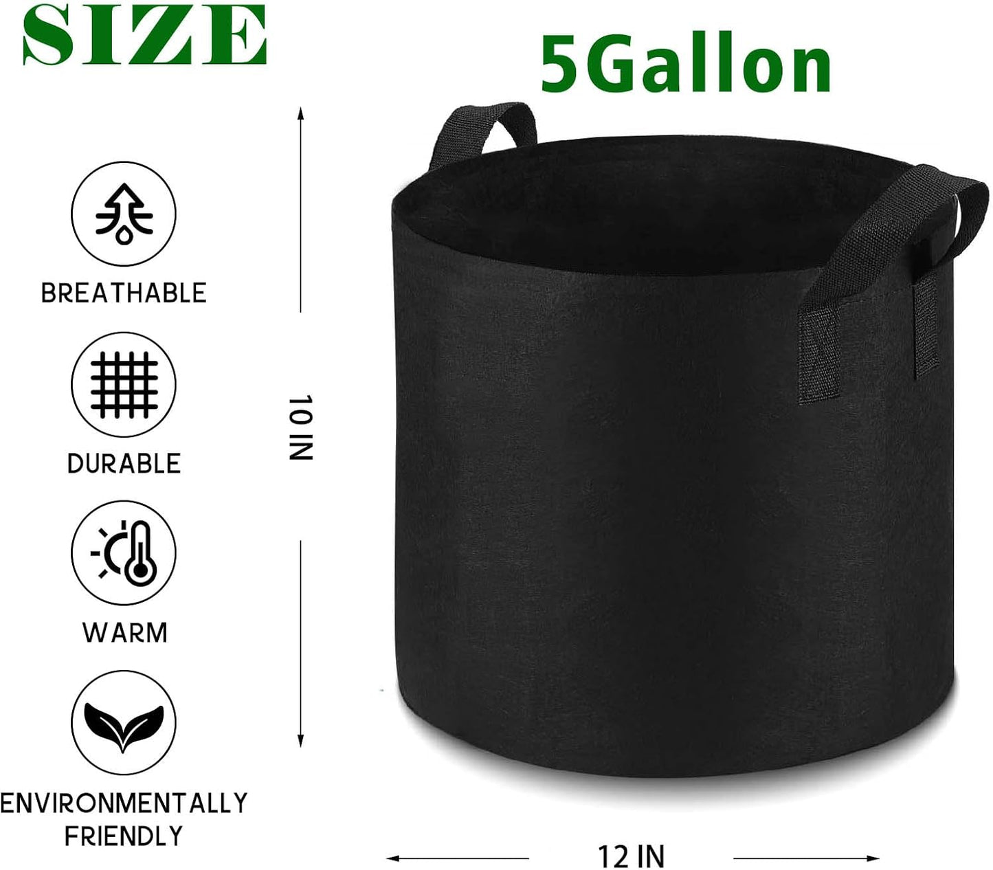 12-Pack 5 Gallon Plant Grow Bags Heavy Duty Thickened Nonwoven Fabric Pots with Handles