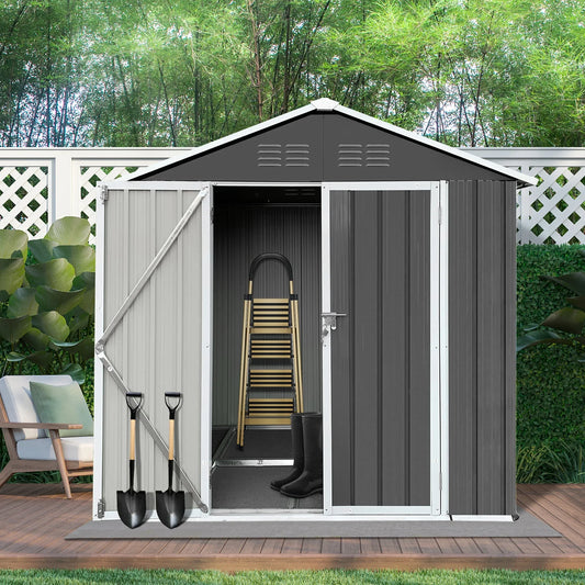 6' X 4' Outdoor Metal Storage Shed with Metal Base ,  Tools Storage Shed, Galvanized Steel Garden Shed with Lockable Doors for Backyard, Patio, Lawn