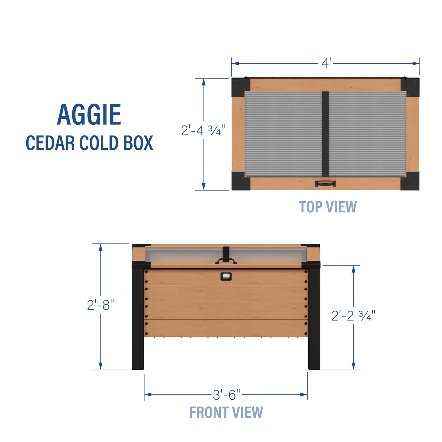Aggie 4X2' Cedar Wood Cold Frame Mini Greenhouse, Polycarbonate Lid
