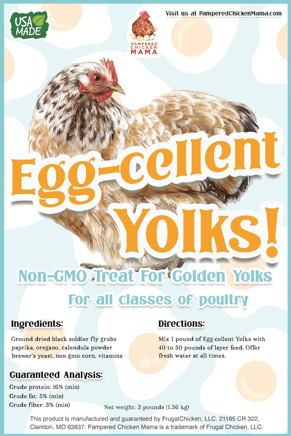 Egg-Cellent Yolks: Organic Chicken Feed Supplement & Duck Food for Golden Yolks (2.5 Pounds)