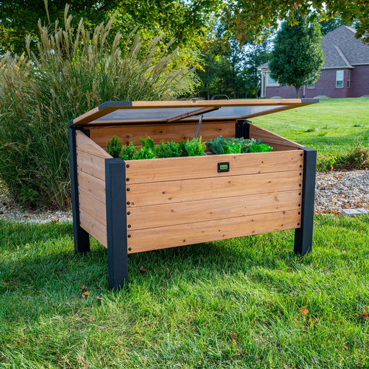 Aggie 4X2' Cedar Wood Cold Frame Mini Greenhouse, Polycarbonate Lid