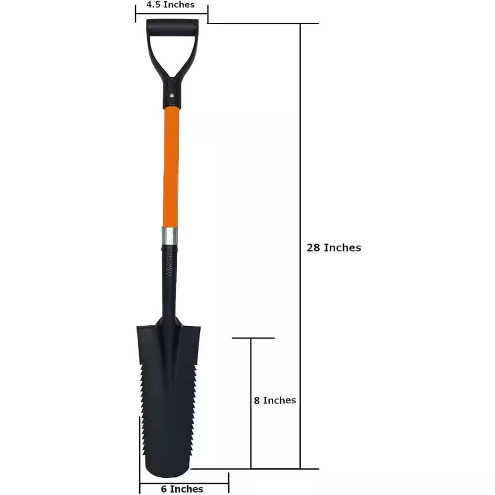 27 In. L Fiberglass Handle Short Handle Drain Shape Teeth Shovel, D-Grip with Heavy-Duty Metal Blade Shovel (1-Pack)