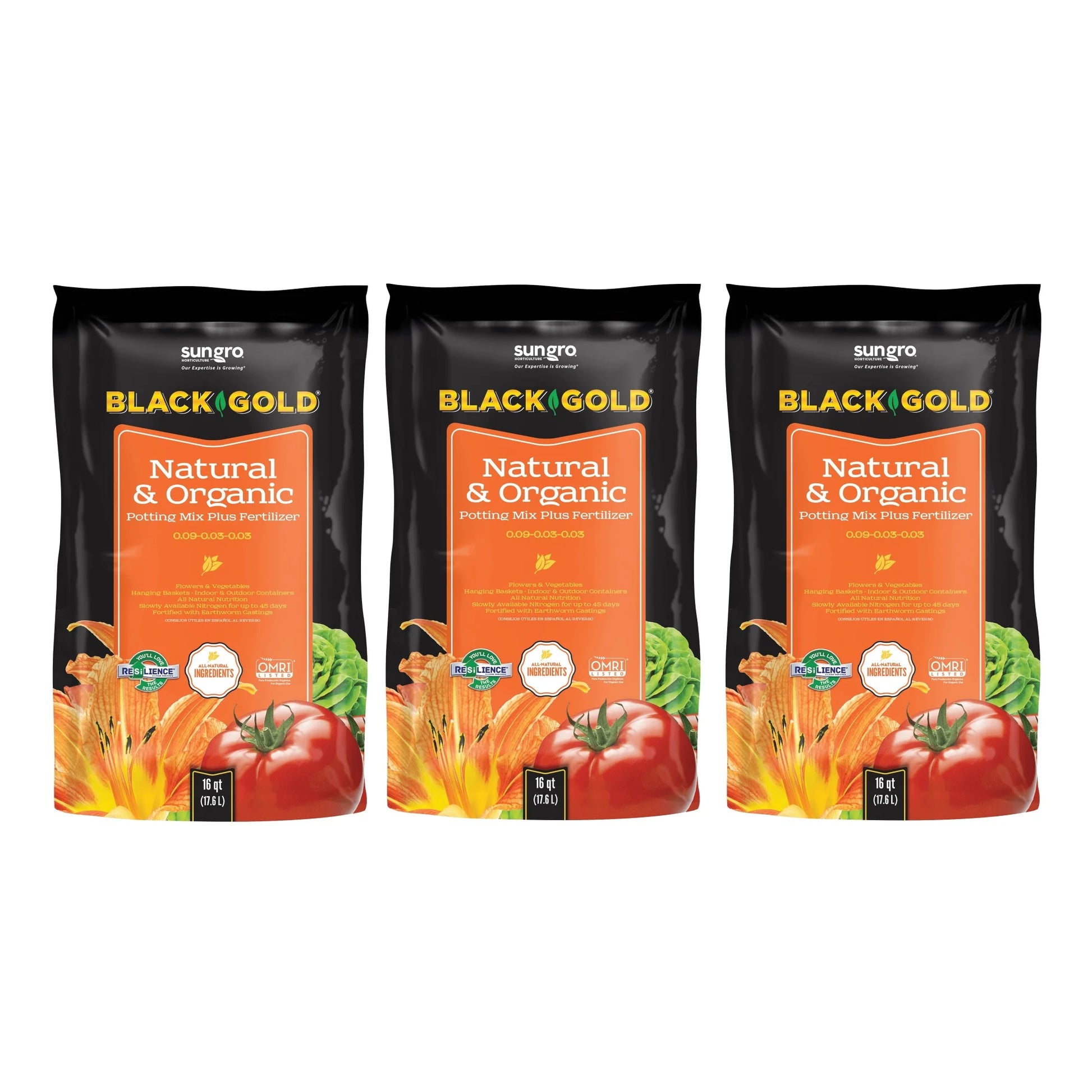 1302040 16-Quart All Organic Potting Soil Fhlkfoo, 16 Quart Bag, 3 Bags