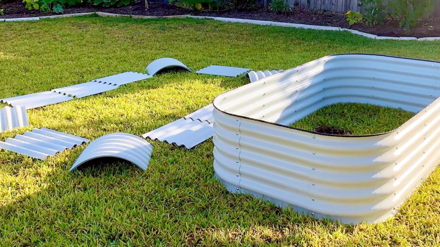 Raised Garden Bed Kits, 17" Tall 9 in 1 8Ft X 2Ft Metal Raised Planter Bed for Vegetables Flowers Ground Planter Box-Pearl White