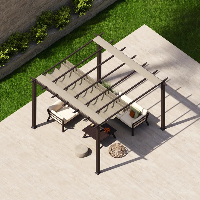 Florence 11 Ft. W X 11 Ft. D Wood Grain Aluminum Pergola in Chilean Ipe Finish with Canopy