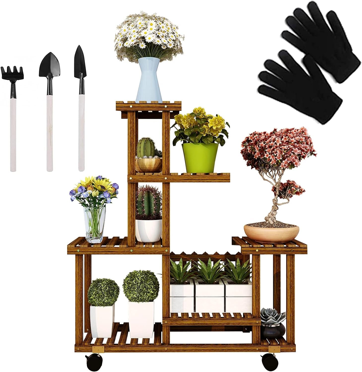 Wood Plant Stand ,Plant Stand Indoor , Outdoor 5 Tiered Large Plant Stand, Plant Shelf in Corner Living Room Balcony Terrace Wooden Plant Stand(12 Flowerpots)