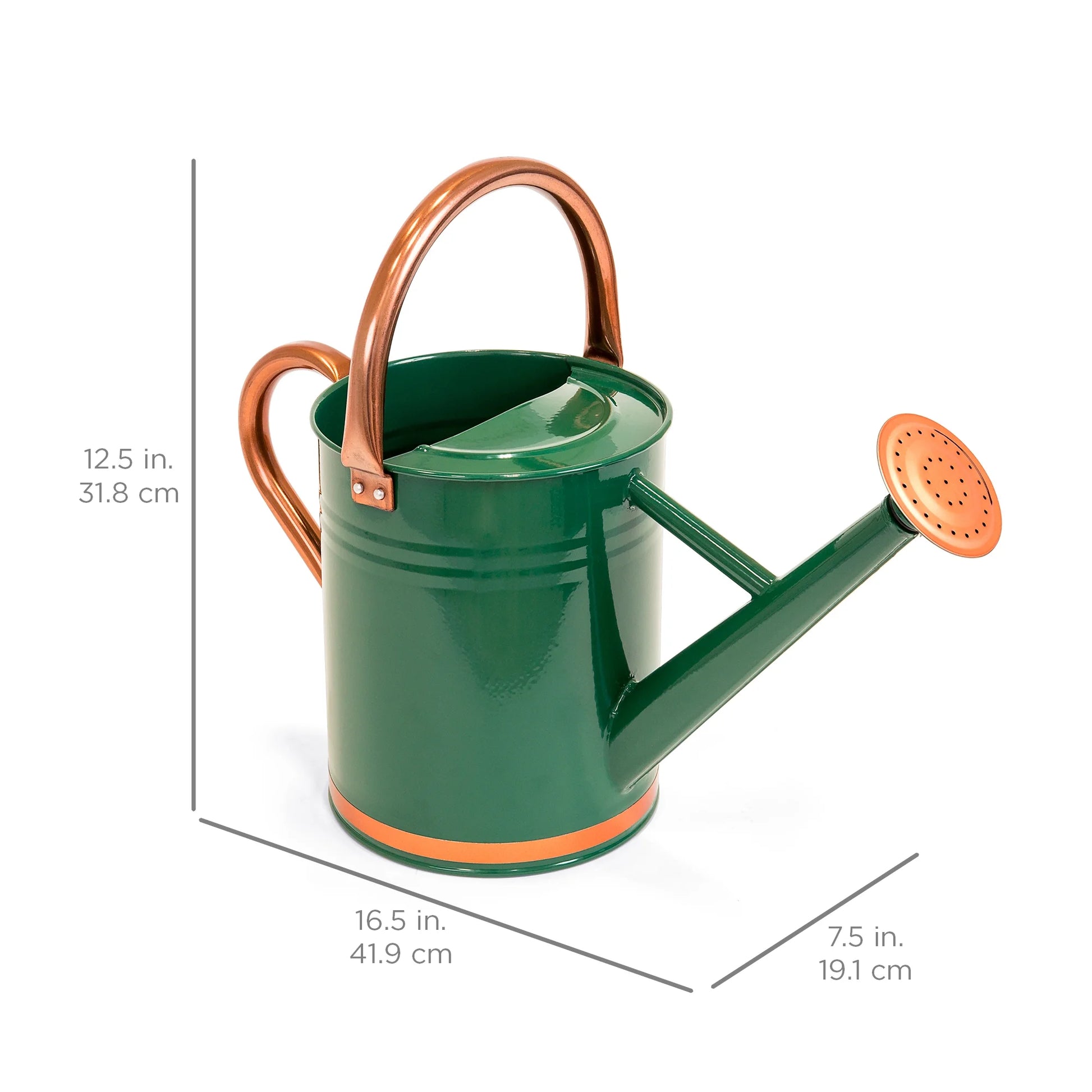 1-Gallon Galvanized Steel Watering Can for Gardening W/ O-Ring, Top Handle, Copper Accents