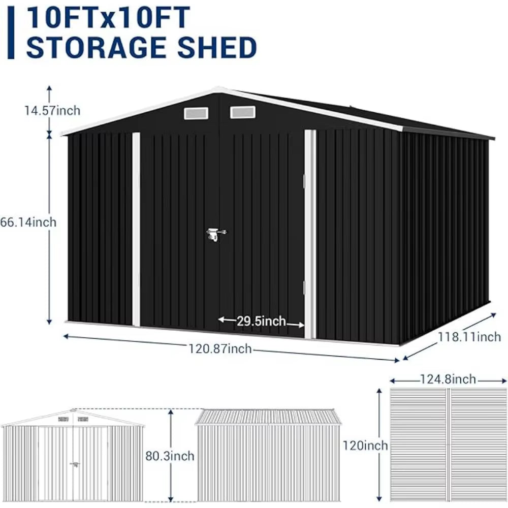 Outdoor Storage Shed 10X10 FT, outside Sheds & Outdoor Storage Metal Galvanized Steel Yard, Patio, Lawn, Tool Shed