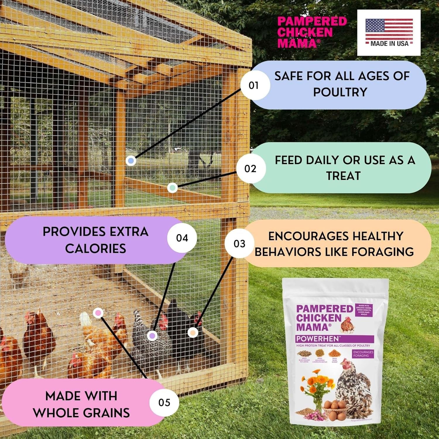 Backyard Chicken High Protein Herbal Treat with Dried River Shrimp, Black Soldier Fly Larvae, Mealworms, Basil, Hibiscus Flowers, Rose Petals (Powerhen) (4 Pounds)