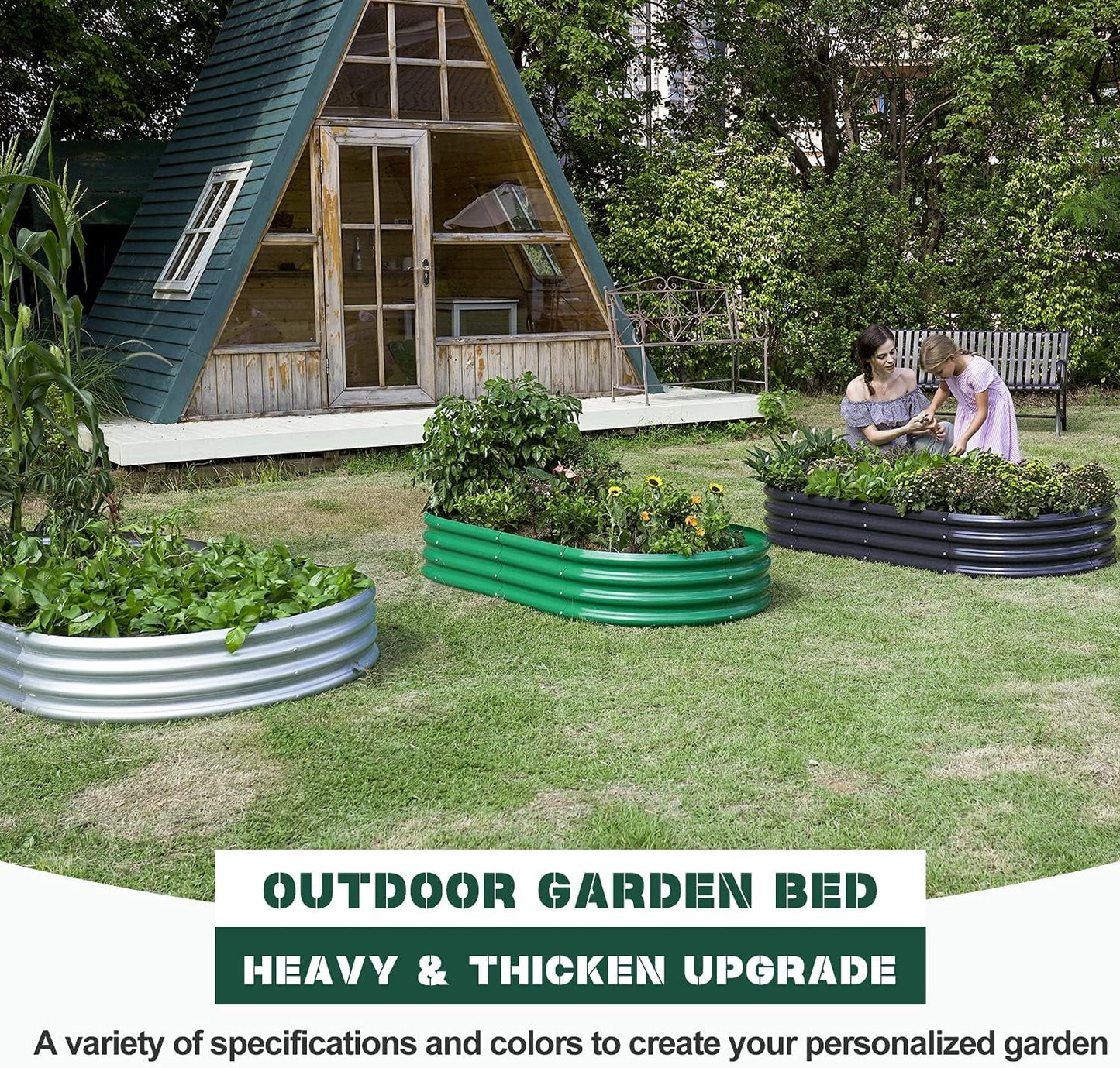 4Ftx2Ftx1Ft Galvanized Metal Raised Garden Bed,Oval Planter Box Outdoor for Vegetables, Fruits and Flowers- Starlight Silver