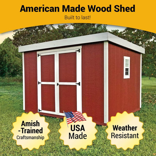 Overez Outdoor Storage Shed (10 Ft. X 10 Ft. X 7.5 Ft), Pinewood USA Made Shed Kit in a Box, Double Doors, Windows, Large Storage Shed for Lawn Equipment and Outdoor Gear (Shed Floor Sold Separately)