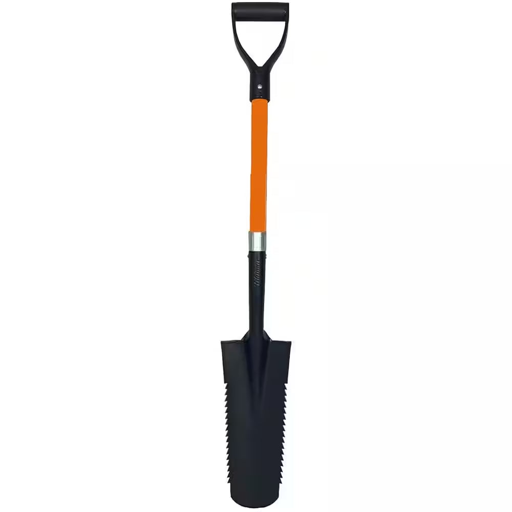27 In. L Fiberglass Handle Short Handle Drain Shape Teeth Shovel, D-Grip with Heavy-Duty Metal Blade Shovel (1-Pack)