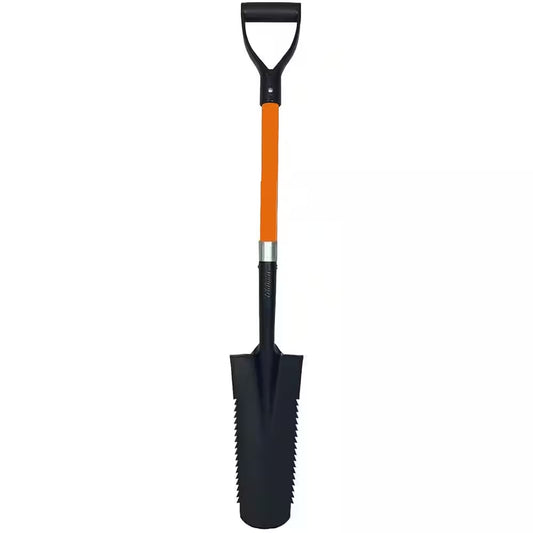 27 In. L Fiberglass Handle Short Handle Drain Shape Teeth Shovel, D-Grip with Heavy-Duty Metal Blade Shovel (1-Pack)