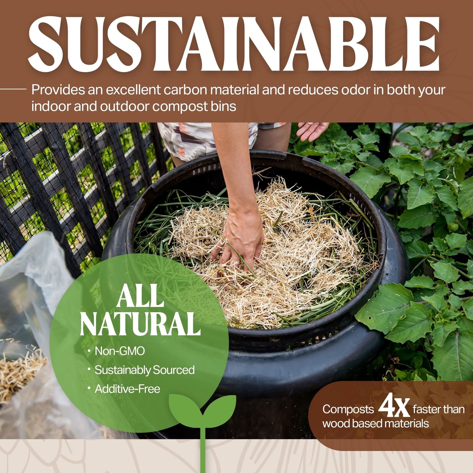 Healthistraw Gardenstraw Sustainable Straw Mulch, Compressed Bale, 3 Cu Ft