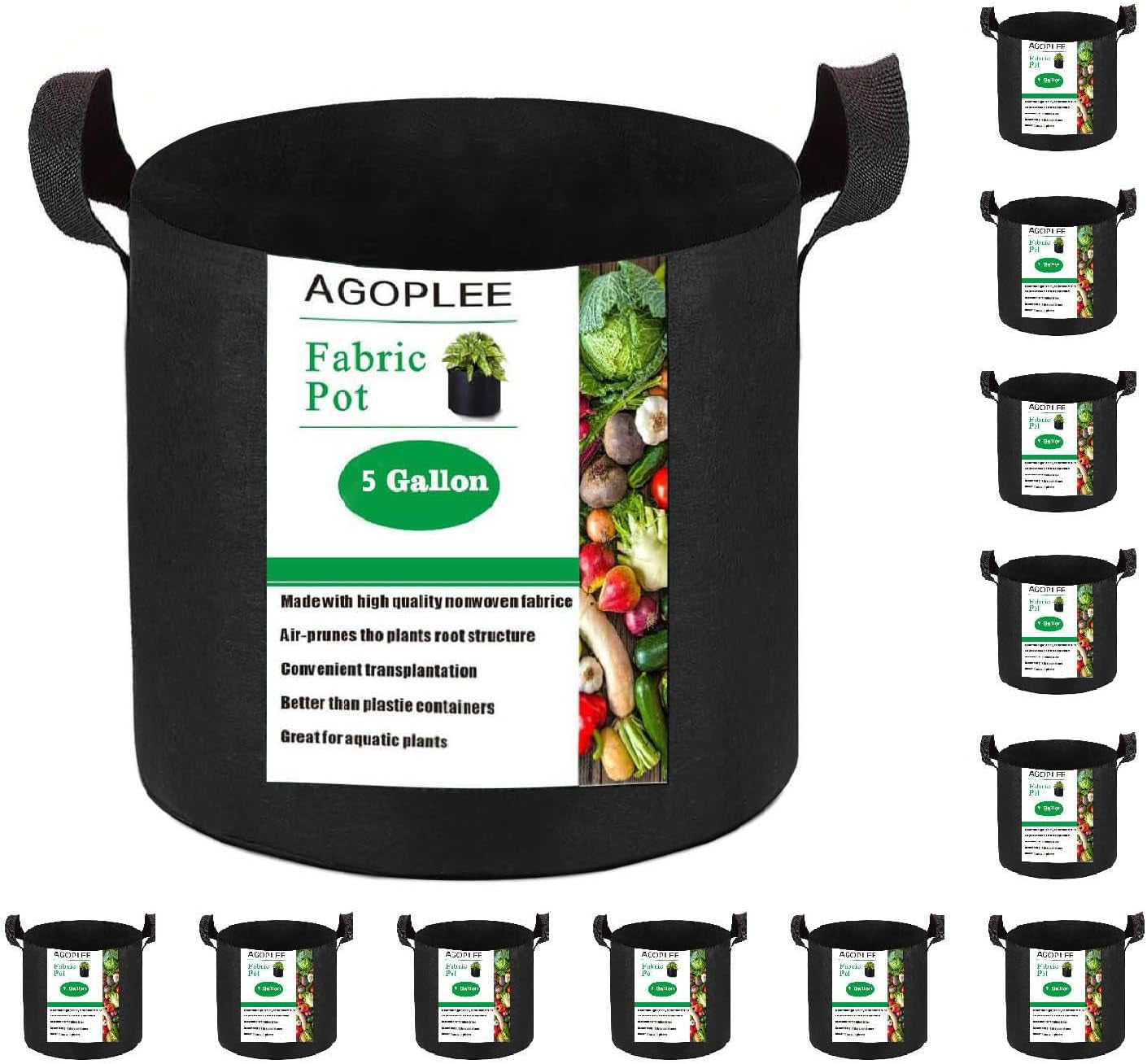 12-Pack 5 Gallon Plant Grow Bags Heavy Duty Thickened Nonwoven Fabric Pots with Handles