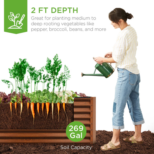 6X3X2Ft Outdoor Metal Raised Garden Bed, Planter Box for Vegetables, Flowers, Herbs - Wood Grain