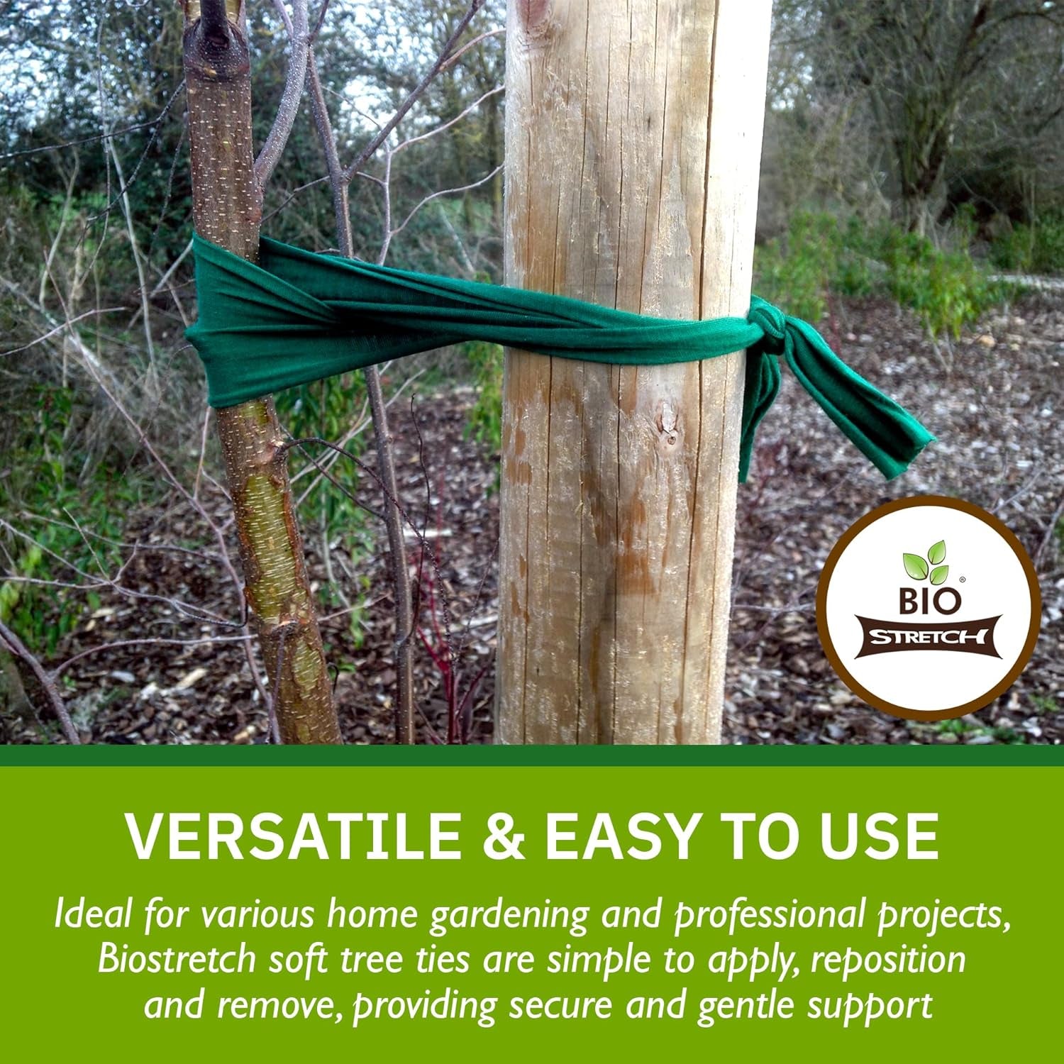 Extra Wide Soft Tree Ties - Strong & Stretchy Support for Large Plants & Young Trees - Cut-To-Length Green Garden Tape for Home & Professional Gardening (26 Ft / 8M)