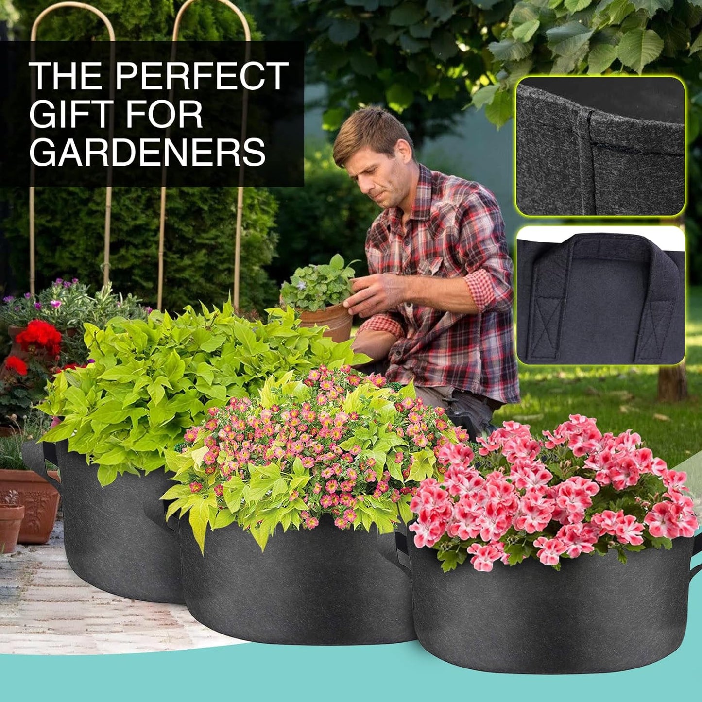 4-Pack 50-Gallon Plant Growing Pot Bags with Handles, Indoor/Outdoor Garden Fabric Grow Bags, Heavy Duty 300G Thickened Aeration Nonwoven Cloth