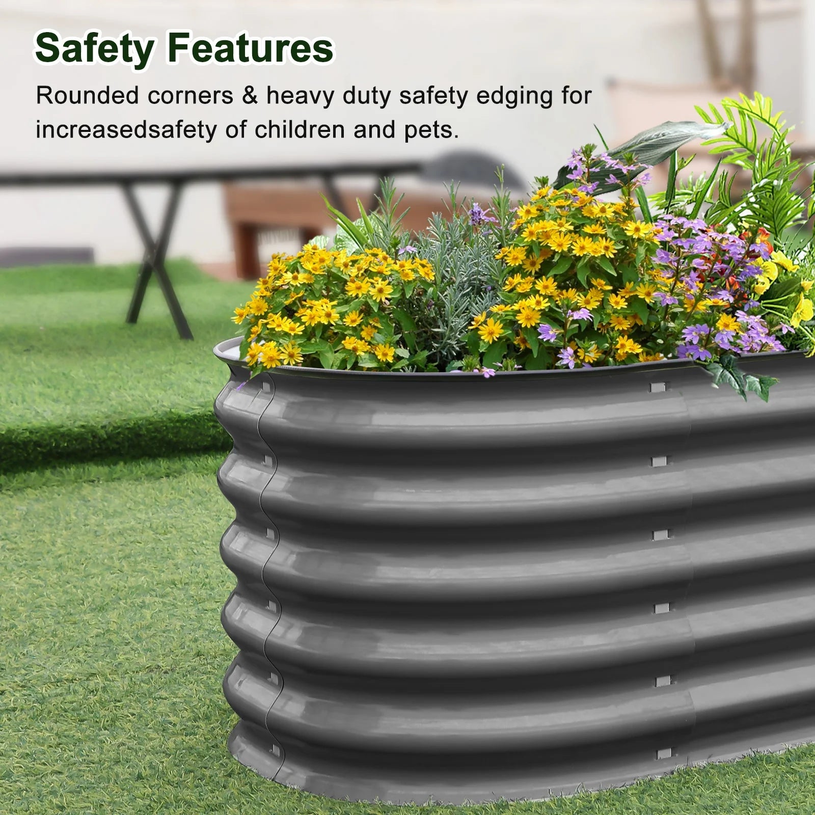 17" Tall Raised Garden Bed 9 in 1 Garden Raised 8Ftx2Ft Garden Bed Kits for Vegetables Flowers Ground Planter Box- Modern Gray