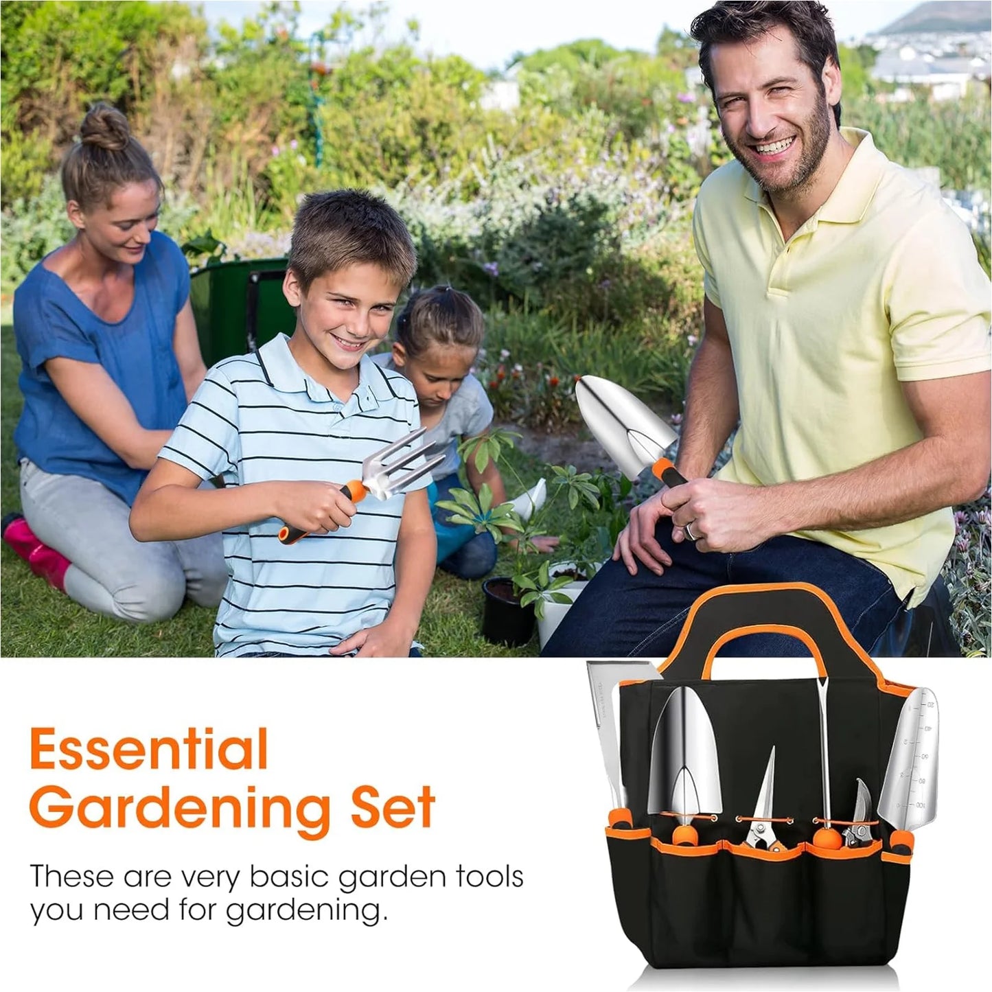 Gardening Tool Set, Heavy Duty 10-Piece Yard Tools with Non-Slip Handles, Gift Tote Bag Included