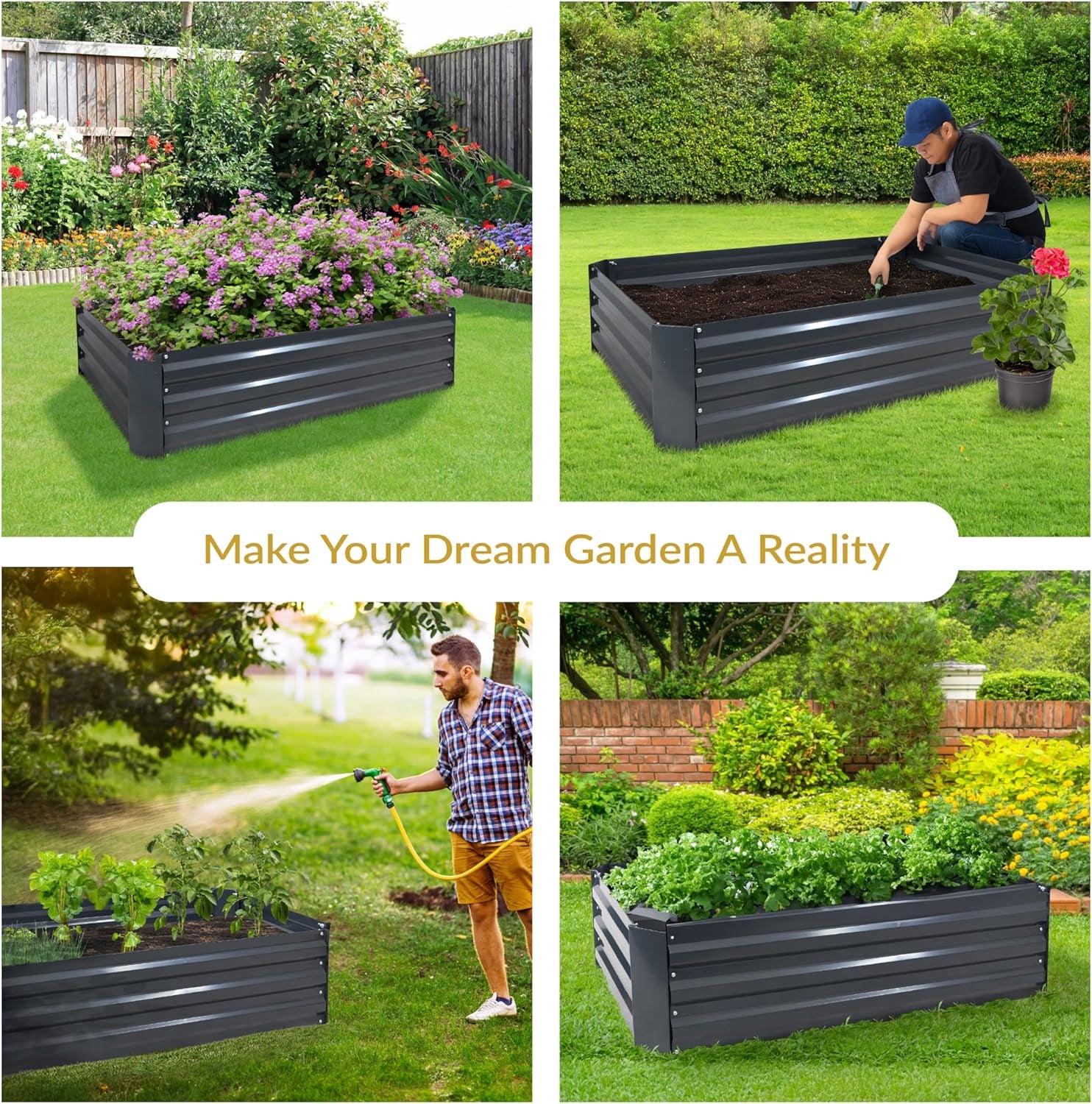 11.75" H Raised Metal Garden Bed - Galvanized Raised Garden Bed Outdoor for Vegetables and Flowers - Dark Gray - 4' X 2' Rectangle