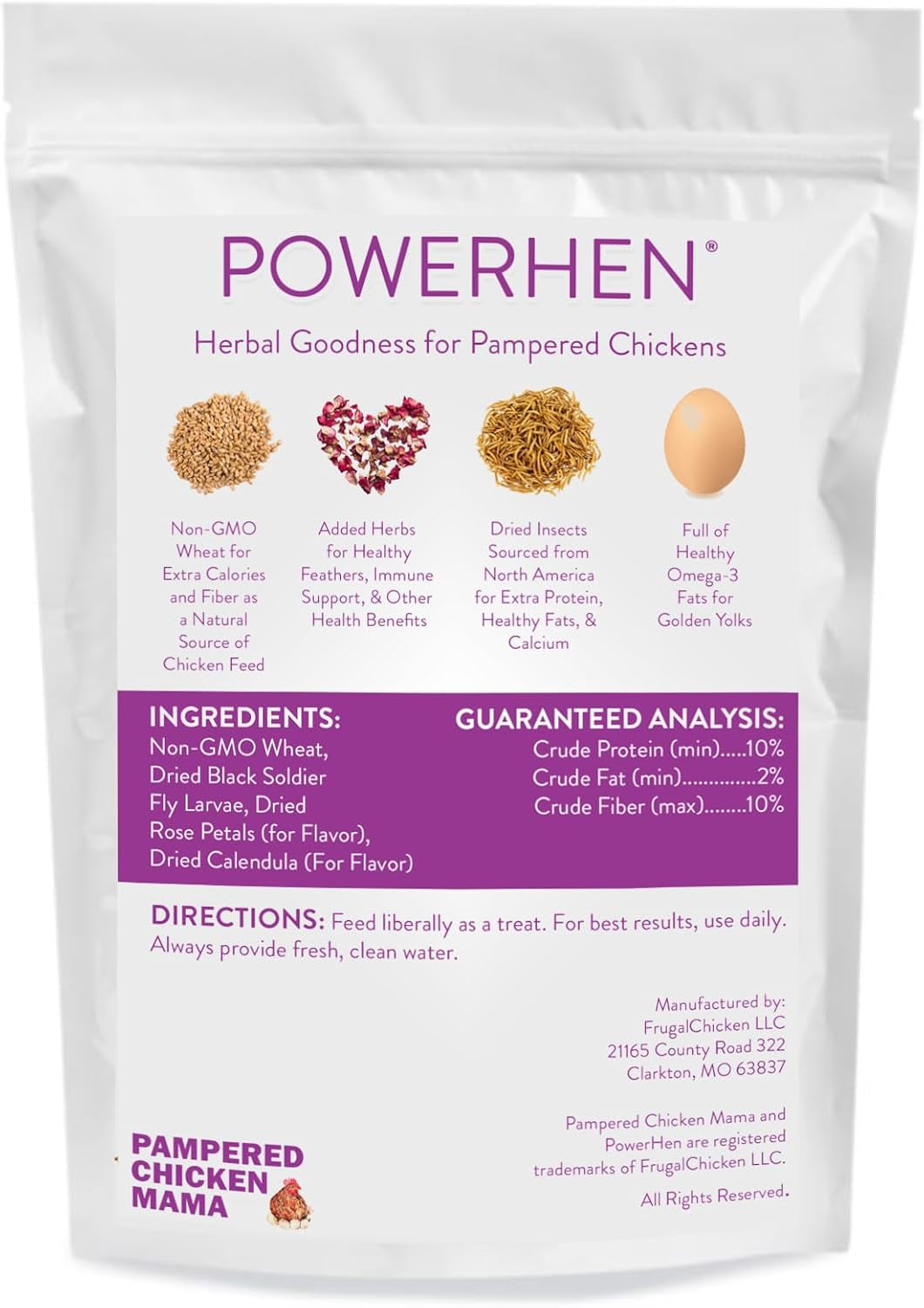 Backyard Chicken High Protein Herbal Treat with Dried River Shrimp, Black Soldier Fly Larvae, Mealworms, Basil, Hibiscus Flowers, Rose Petals (Powerhen) (4 Pounds)