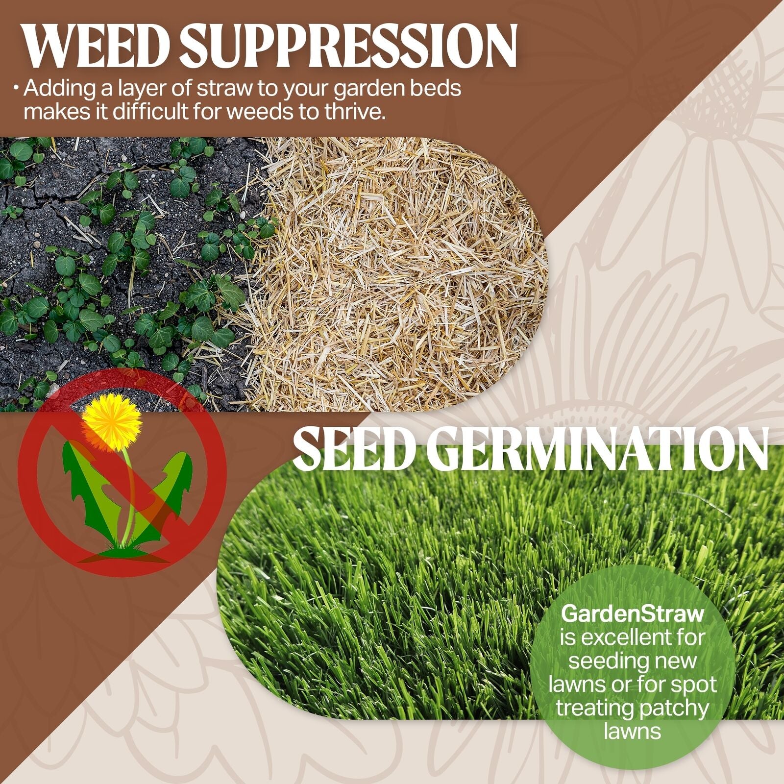 Healthistraw Gardenstraw Sustainable Straw Mulch, Compressed Bale, 3 Cu Ft
