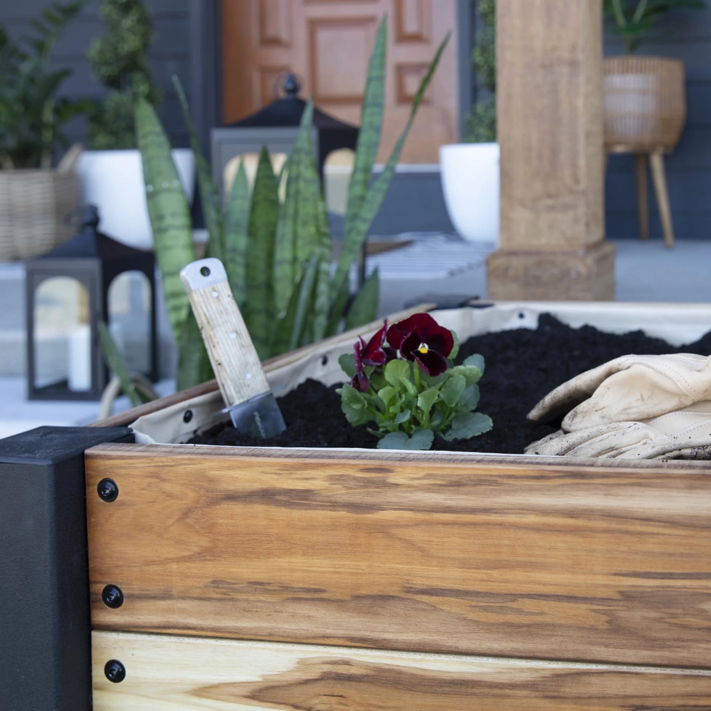 48" Teak Wood Garden Bed Planter Box, Galvanized Steel Legs