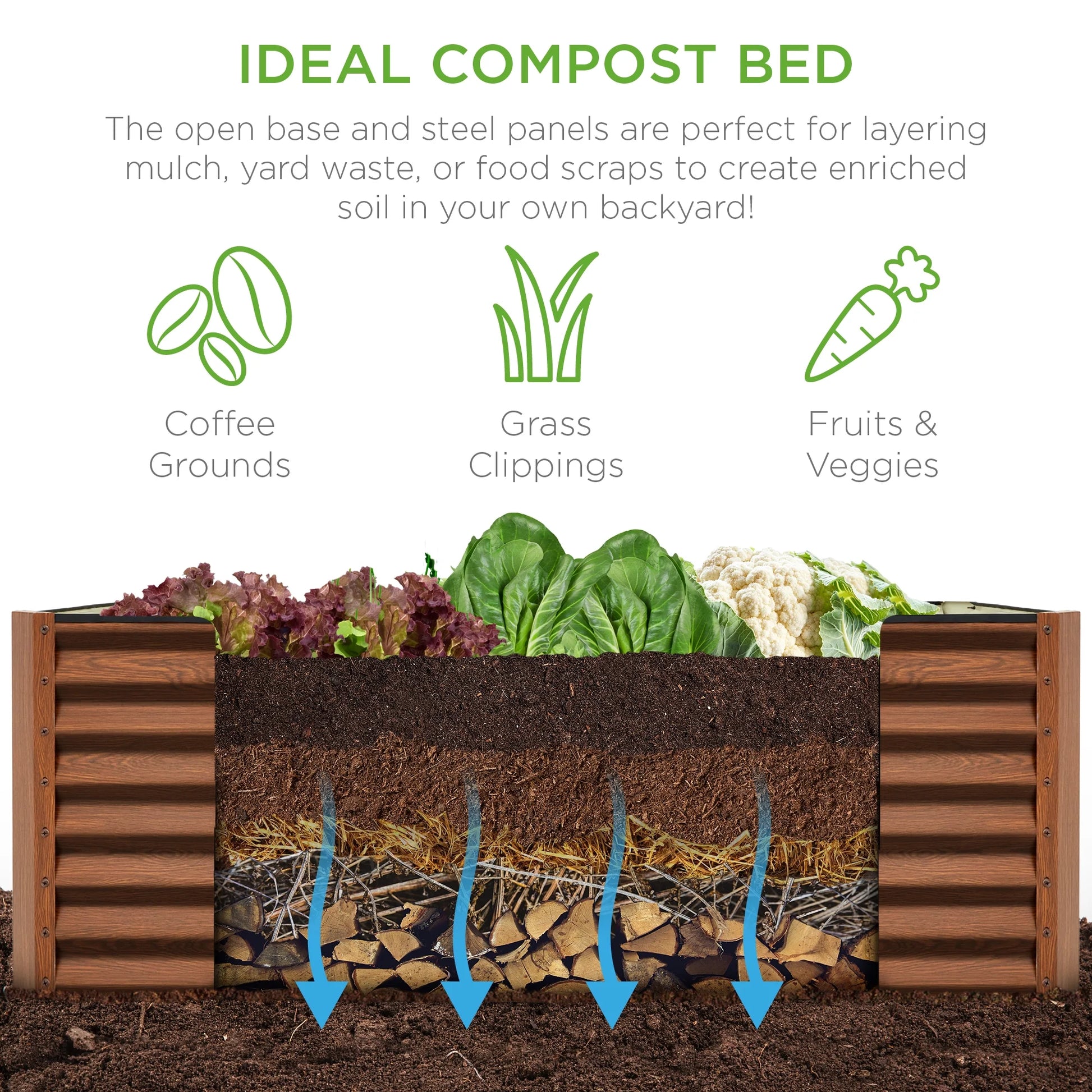 6X3X2Ft Outdoor Metal Raised Garden Bed, Planter Box for Vegetables, Flowers, Herbs - Wood Grain