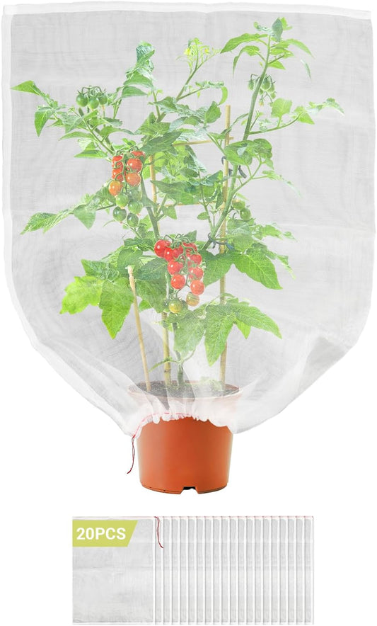 Garden Bug Netting Bags,  20PCS 29 X 21 Inch Insect Bird Barrier Netting Mesh with Drawstring, Fruit Protection Wraps Plant Covers to Protect Bananas, Watermelon, Spaghetti Squash