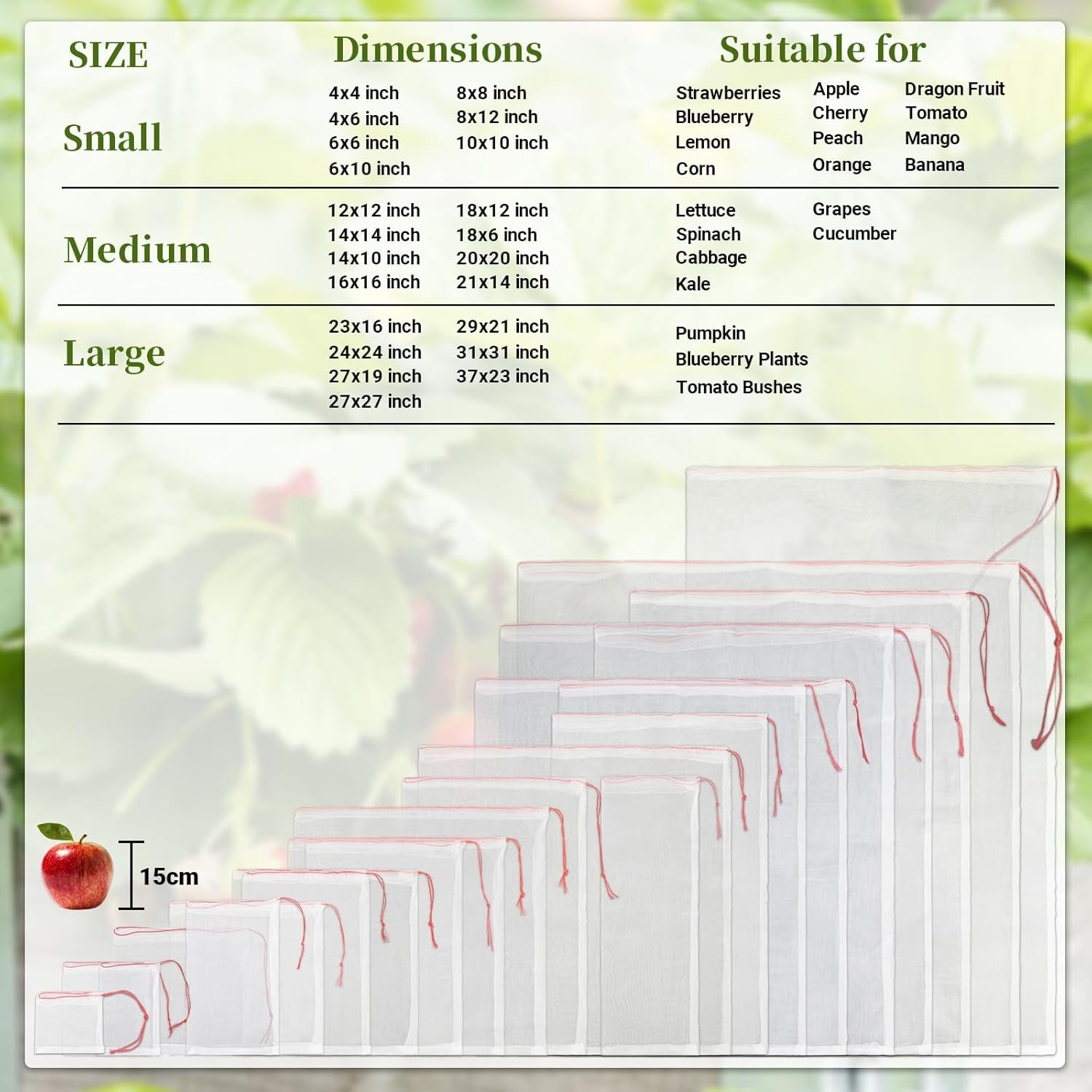Garden Bug Netting Bags,  20PCS 29 X 21 Inch Insect Bird Barrier Netting Mesh with Drawstring, Fruit Protection Wraps Plant Covers to Protect Bananas, Watermelon, Spaghetti Squash
