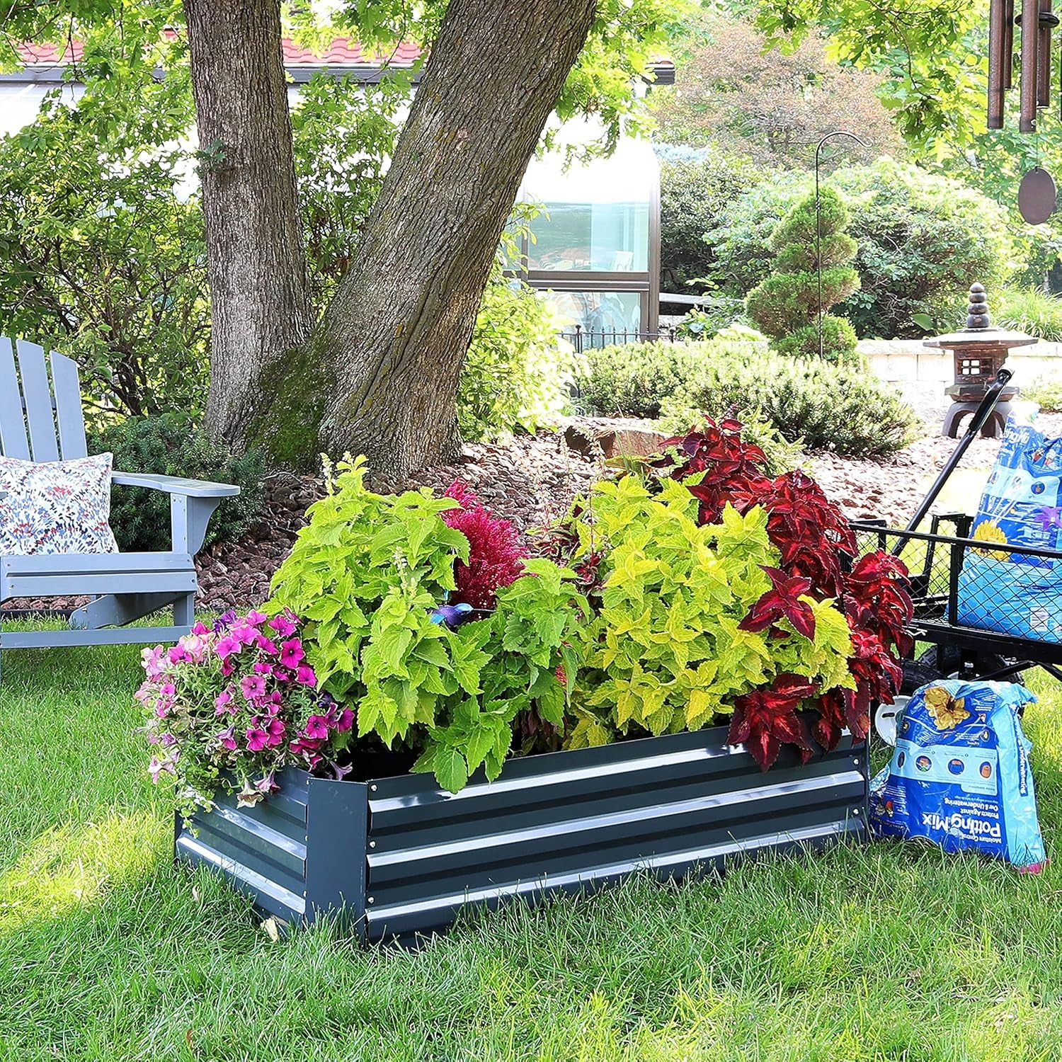 11.75" H Raised Metal Garden Bed - Galvanized Raised Garden Bed Outdoor for Vegetables and Flowers - Dark Gray - 4' X 2' Rectangle