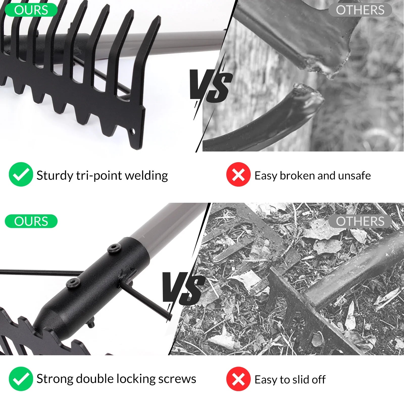 5FT Bow Rake, 17 Steel Tines Metal Head Heavy Duty Garden Rake
