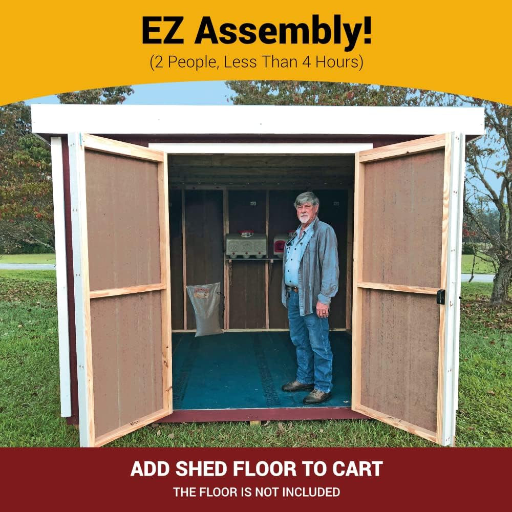 Overez Outdoor Storage Shed (10 Ft. X 10 Ft. X 7.5 Ft), Pinewood USA Made Shed Kit in a Box, Double Doors, Windows, Large Storage Shed for Lawn Equipment and Outdoor Gear (Shed Floor Sold Separately)