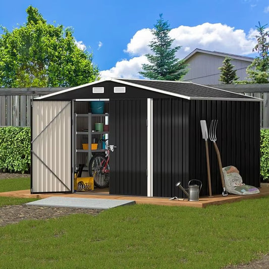 Outdoor Storage Shed 10X10 FT, outside Sheds & Outdoor Storage Metal Galvanized Steel Yard, Patio, Lawn, Tool Shed
