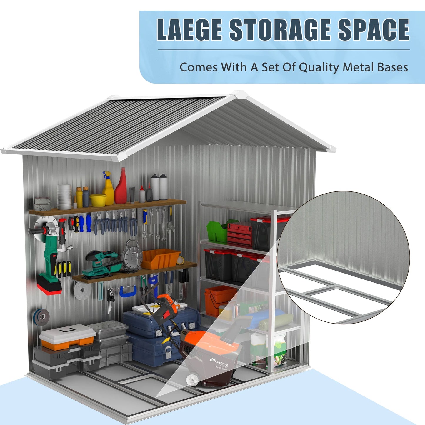 6' X 4' Outdoor Metal Storage Shed with Metal Base ,  Tools Storage Shed, Galvanized Steel Garden Shed with Lockable Doors for Backyard, Patio, Lawn