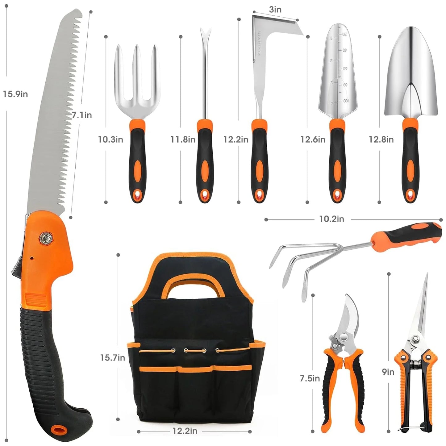 Gardening Tool Set, Heavy Duty 10-Piece Yard Tools with Non-Slip Handles, Gift Tote Bag Included