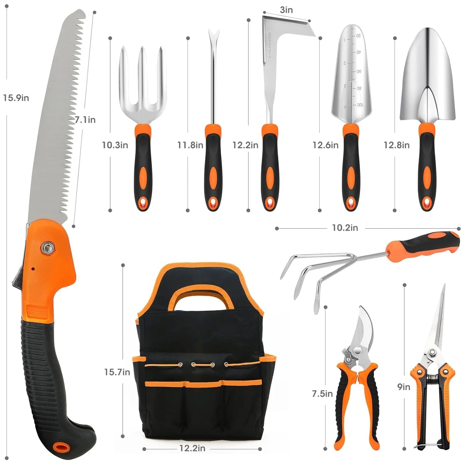 Gardening Tool Set, Heavy Duty 10-Piece Yard Tools with Non-Slip Handles, Gift Tote Bag Included