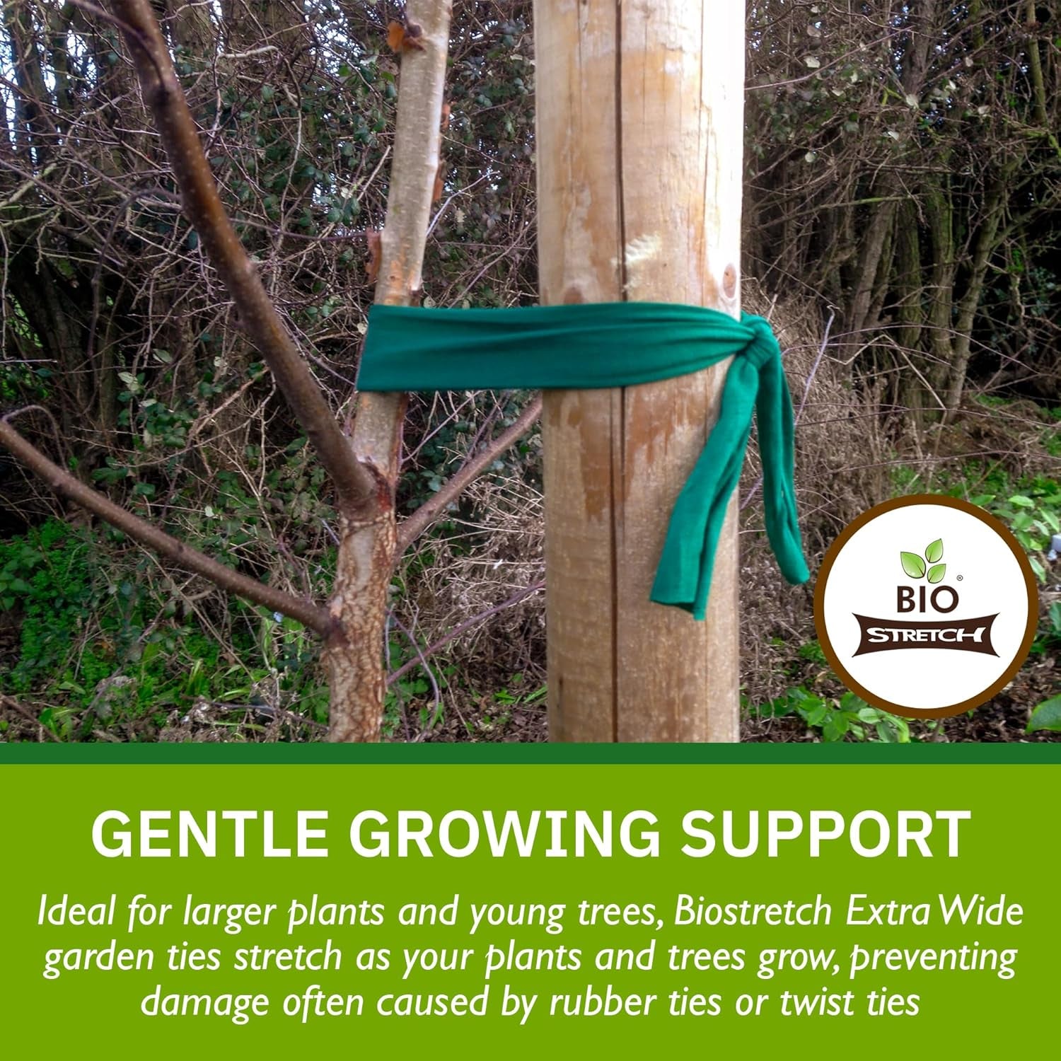 Extra Wide Soft Tree Ties - Strong & Stretchy Support for Large Plants & Young Trees - Cut-To-Length Green Garden Tape for Home & Professional Gardening (26 Ft / 8M)