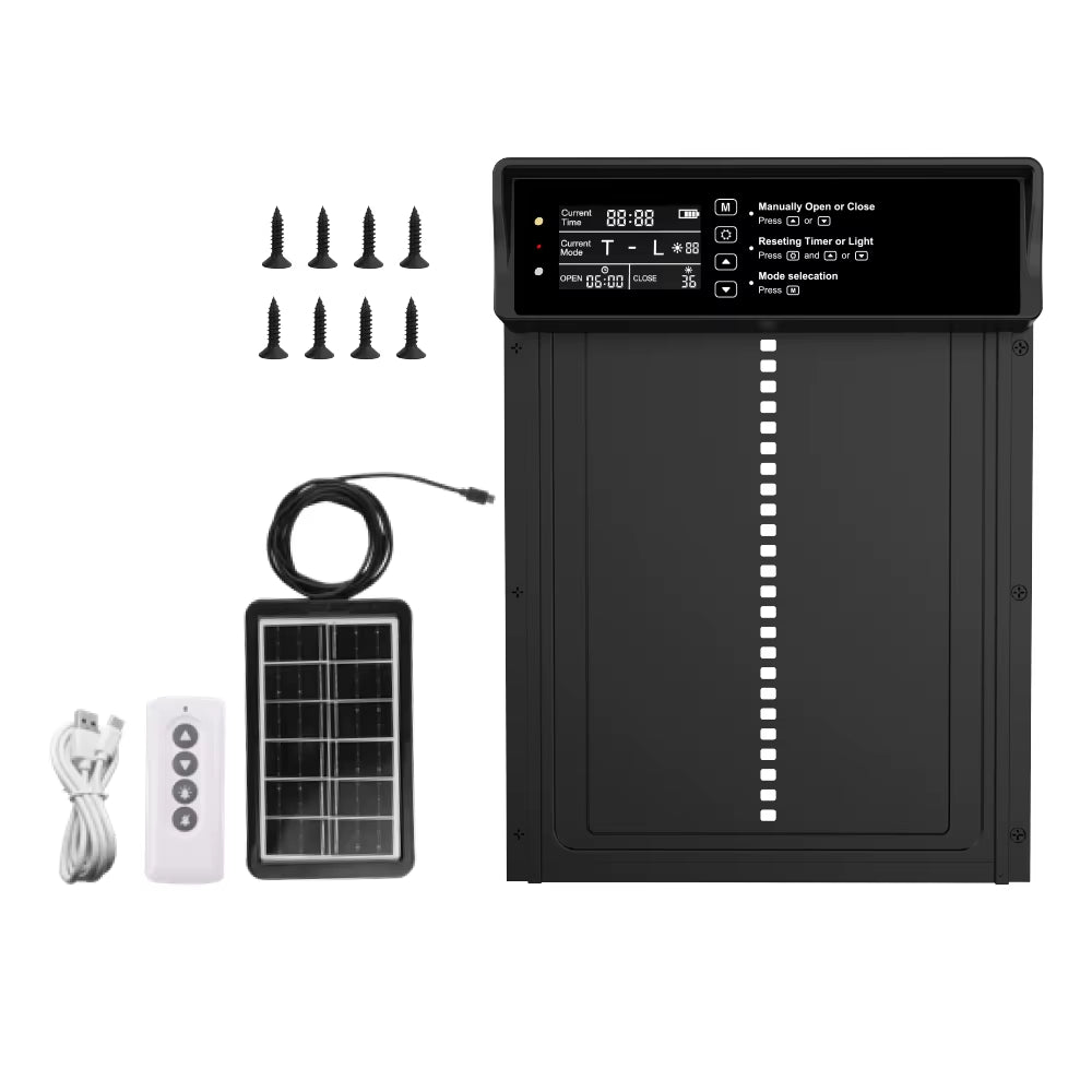 Solar Auto Chicken Coop Door Automatic Chicken Door Solar Powered & USB Charging Chicken Door 4 Modes with Timer & Light Senso