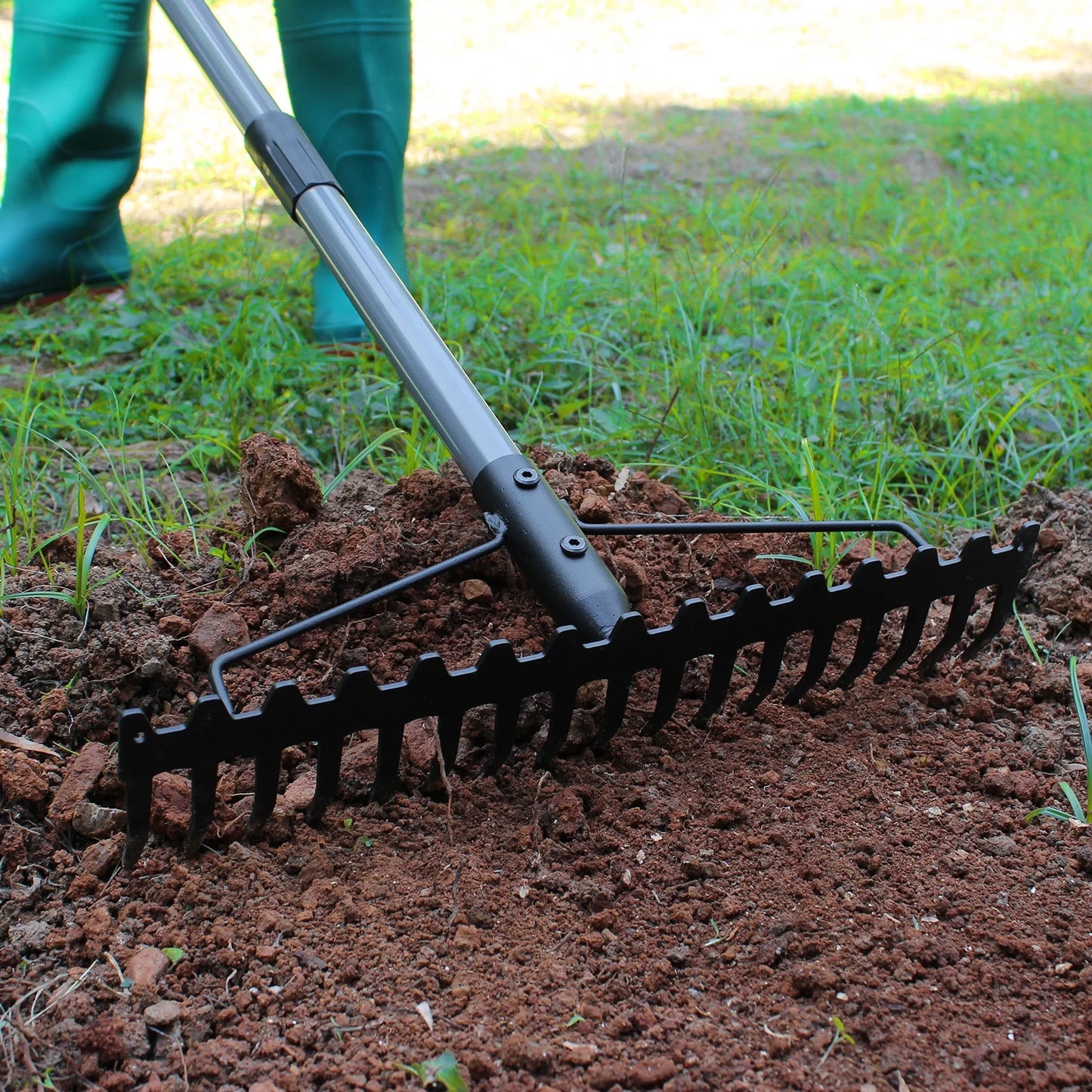 5FT Bow Rake, 17 Steel Tines Metal Head Heavy Duty Garden Rake