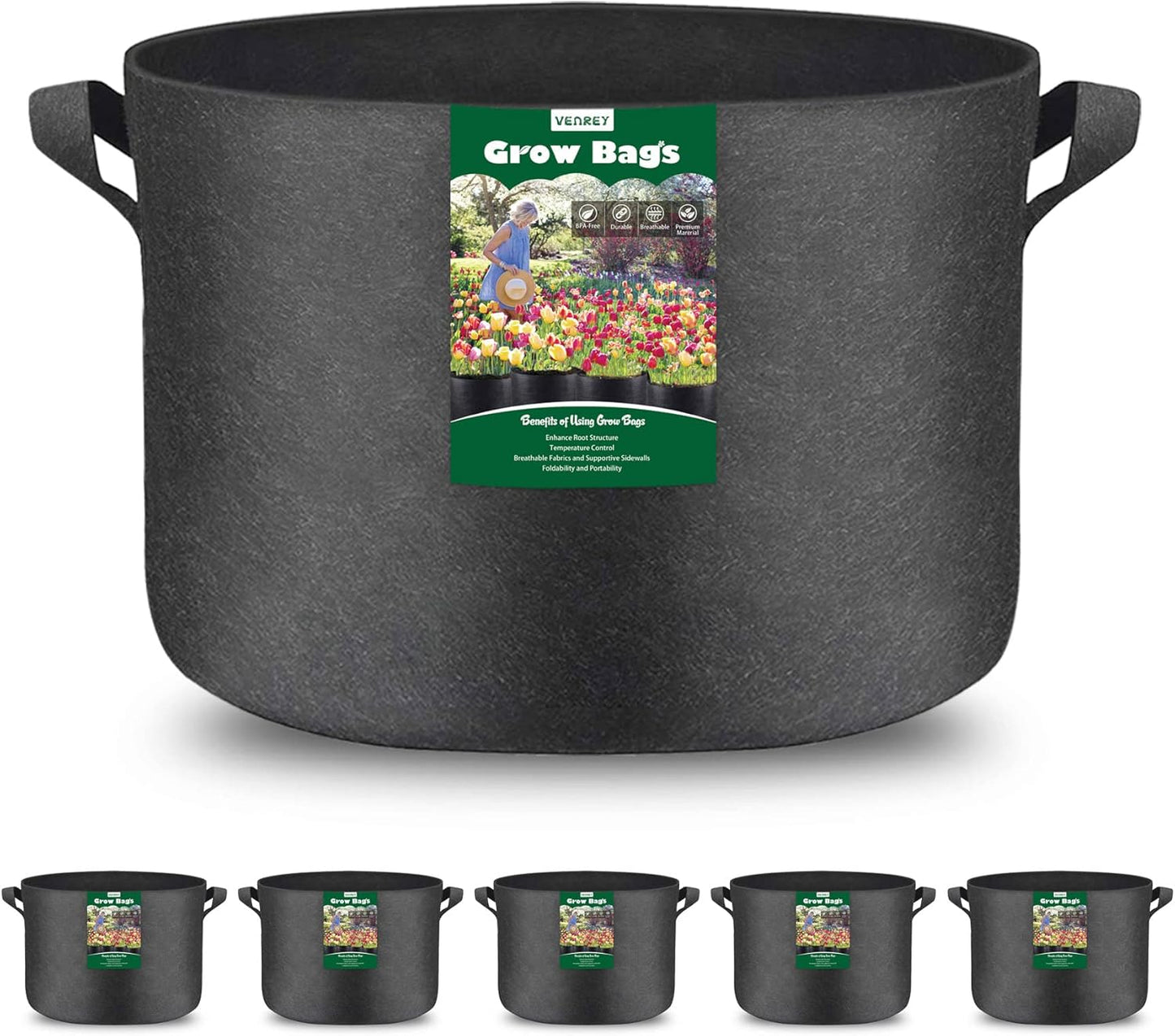 6-Pack 30-Gallon Plant Growing Pot Bags with Handles, Outdoor/Indoor Garden Fabric Grow Bags, Heavy Duty 300G Thickened Aeration Nonwoven Cloth