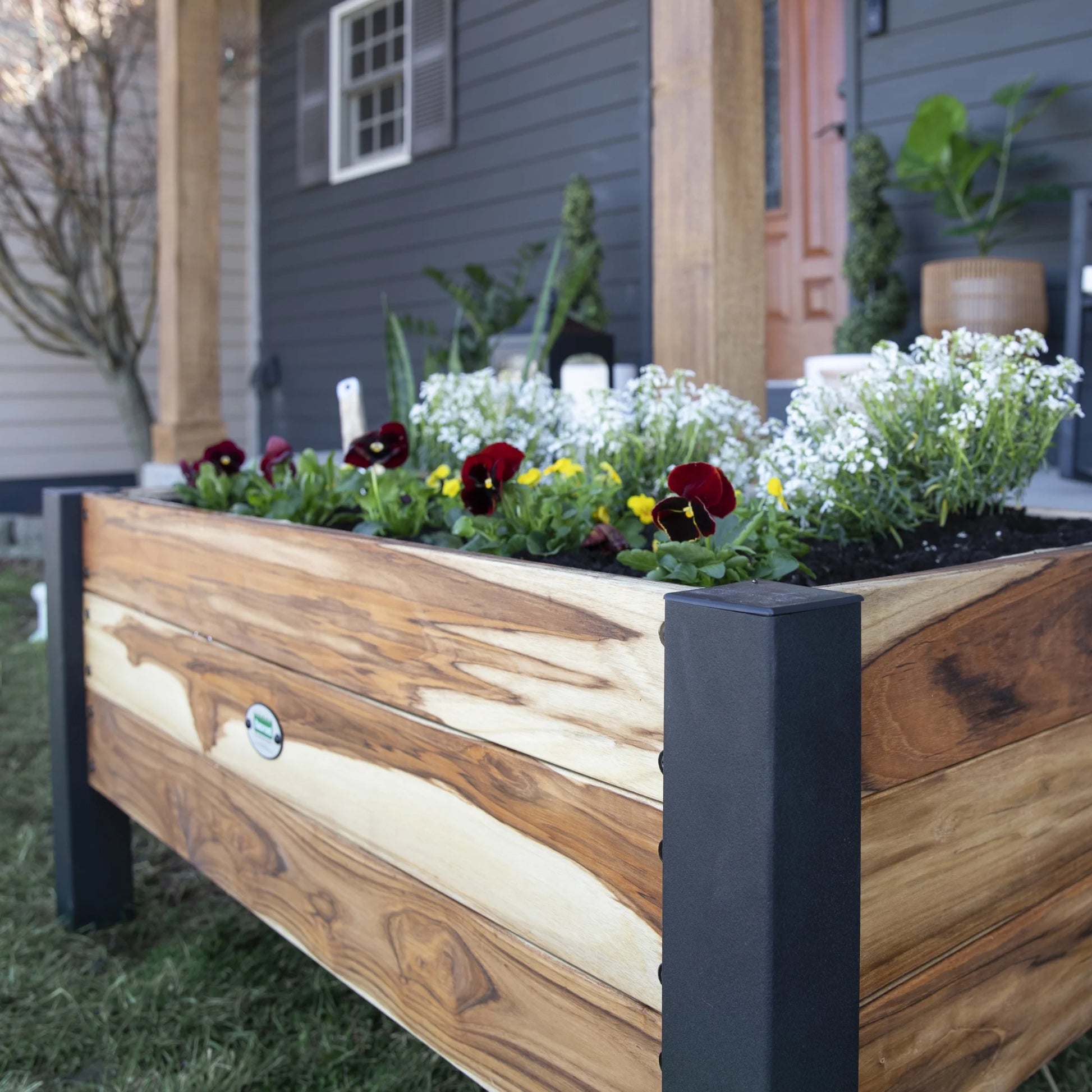 48" Teak Wood Garden Bed Planter Box, Galvanized Steel Legs