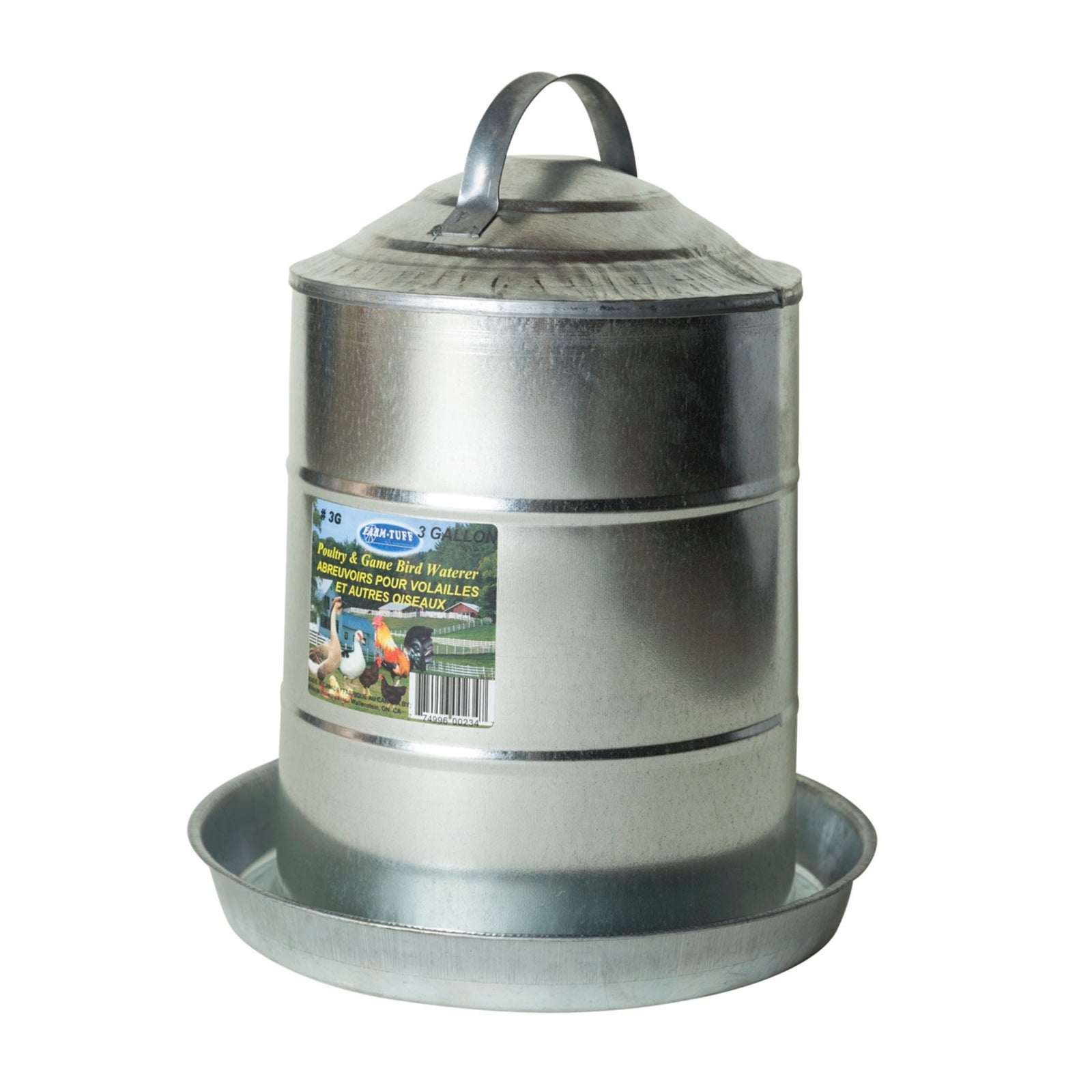 FARM-TUFF Double Wall Cone Top Galvanized Poultry Fountain, 3 Gallon Capacity