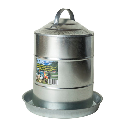 FARM-TUFF Double Wall Cone Top Galvanized Poultry Fountain, 3 Gallon Capacity