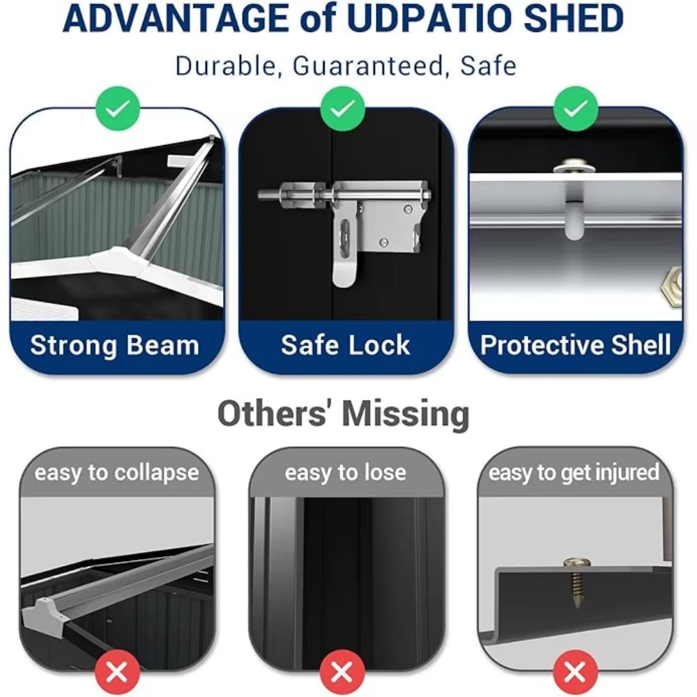 Outdoor Storage Shed 10X10 FT, outside Sheds & Outdoor Storage Metal Galvanized Steel Yard, Patio, Lawn, Tool Shed