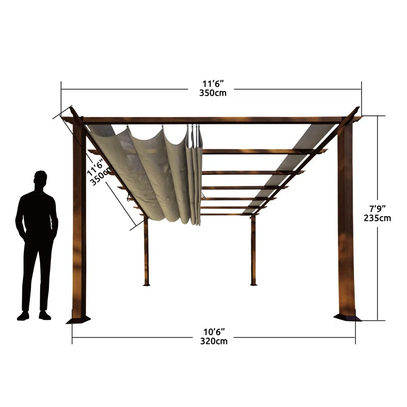 Florence 11 Ft. W X 11 Ft. D Wood Grain Aluminum Pergola in Chilean Ipe Finish with Canopy
